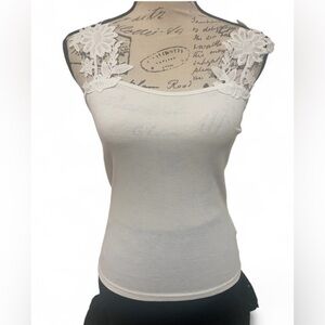 SHEIN White Floral Lace Strap Tank Top XS EUC
